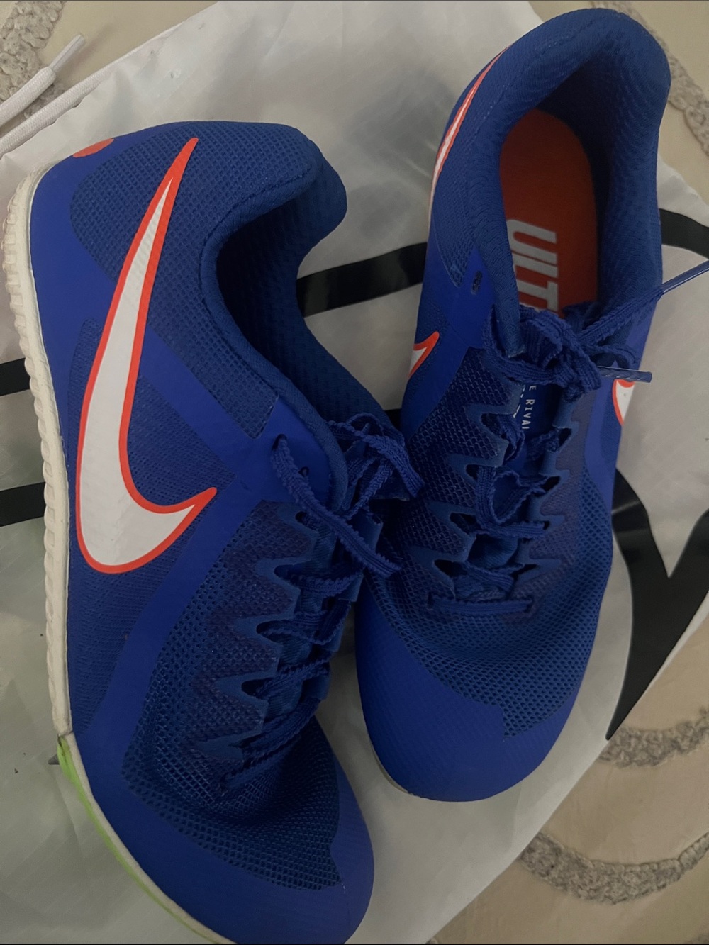 Nike Royal Blue Athletic Trainers with White and Orange Swoosh